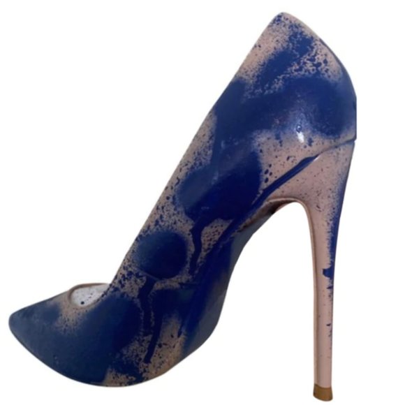 High Heel Shoe Painting 6x6 Original Acrylic on Loxley Linen  Blue Nude Art Paint High Heels